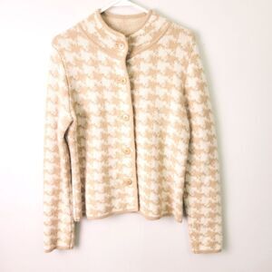 Ellen Tracey Tan Houndstooth merino wool rabbit hair cashmere cardigan